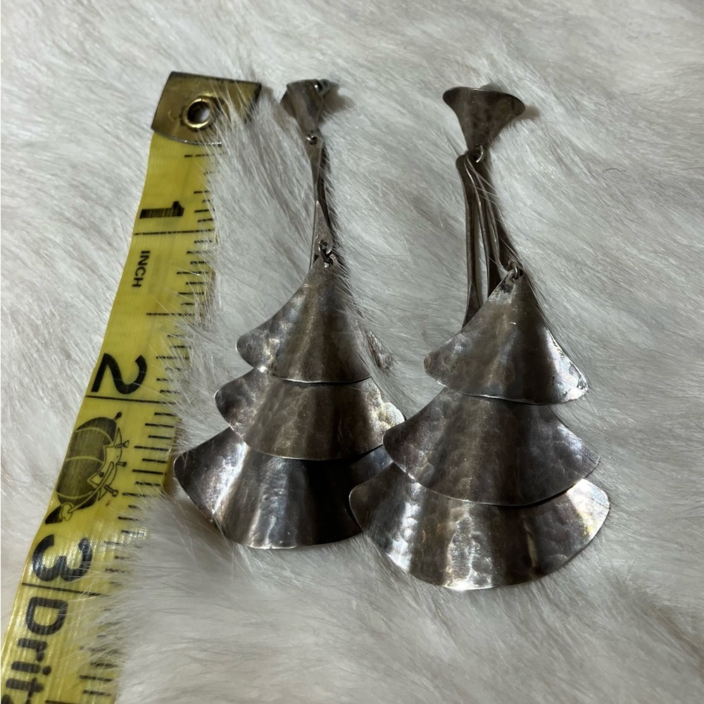 Sterling Silver Layered Fan Drop Earrings - Picture 7 of 7